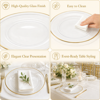 Assiette de présentation décorative en verre transparent de 13 pouces avec bord doré pour mariage, banquet, événement, table de réception, hôtel, restauration, fête