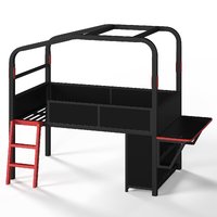 Lit superposé moderne avec bureau latéral, ports USB, éclairage LED, rangement, en métal, pour dortoir, chambre, appartement, école