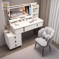 Ensemble de coiffeuse de chambre moderne HarmTai avec miroir LED, plateau en marbre, armoire en MDF et chaise en velours inclus