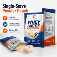 Sachet de poudre protéinée imprimé sur mesure, scellé sur quatre côtés, qualité alimentaire, haute barrière, emballage plat individuel pour compléments alimentaires