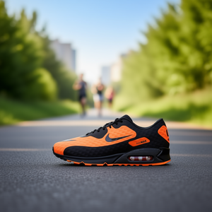 Chaussures de course For 90 Rebound pour hommes, noires et orange, avec empeigne en mesh synthétique, semelle extérieure en caoutchouc et semelle intermédiaire en EVA, à ressort - Product Image 2