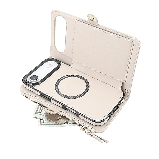 Magnetic Detachable Wallet Phone Case for 17 Air Crossbody Shoulder Strap Multi-Functional Card Holder Coin Purse PU