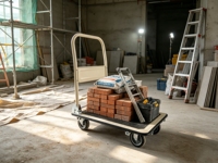 Chariot à plateforme pliable beige silencieux à 4 roues, chariot de manutention pour la maison et l'entrepôt