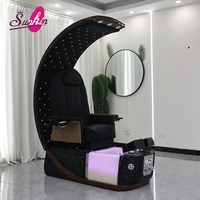 Fauteuil de pédicure haut de gamme en cuir PU avec dôme en forme de croissant et toit intérieur orné de strass, 7 couleurs, éclairage intégré, pour salons de beauté (vente en gros)