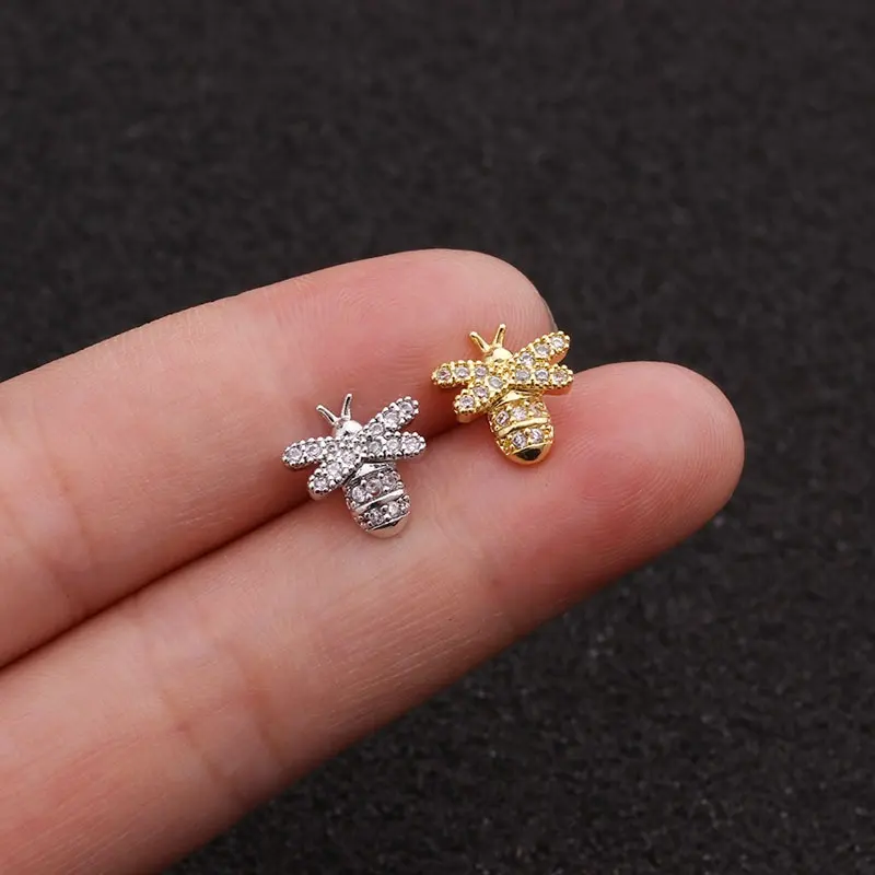 Desain Hewan Mewah Anting Kancing Sekrup Lebah Madu Bumble CZ Lapis Emas untuk Perhiasan Wanita Grosir