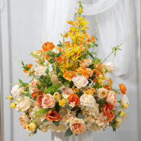 Centro de Mesa Floral 5D Hecho a Mano con Flores en Tonos Pastel Rosa, Azul y Amarillo para Bodas, Despedidas de Soltera y Fiestas de Cumpleaños