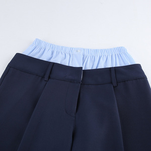 Set da Ufficio Personalizzato OEM per Donne Ispirato ai Designer, <span class=keywords><strong>Camicia</strong></span> Corta a Quadri Blu <span class=keywords><strong>e</strong></span> <span class=keywords><strong>Pantaloni</strong></span> Eleganti Blu Navy, <span class=keywords><strong>Completo</strong></span> Coordinato Due Pezzi - Product Image 6