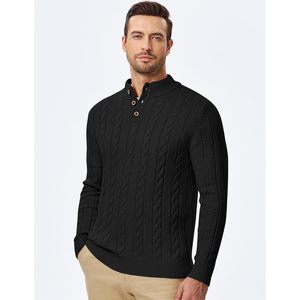 Pull en laine mélangée à col montant boutonné et manches longues pour homme FOXA, tricot torsadé, matière épaisse, style décontracté - Product Image 4