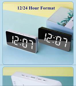 Horloge de table de chevet avec miroir LED, alarme, affichage numérique, calendrier, température, cadeau promotionnel, grand écran LED, horloge de bureau pour chambre à coucher - Product Image 6