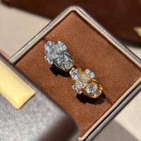 DEYIN Bague de fiançailles et de mariage en argent sterling 925 plaqué platine, tendance, double rangée de moissanite pour les fêtes, les anniversaires et les cadeaux