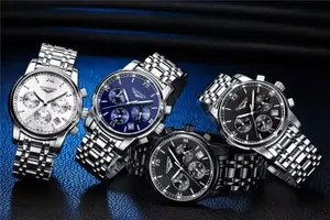 ساعة جوانكين GS19018 الماسية الفاخرة، ساعات كوارتز أنيقة، ساعة كوارتز مرصعة بالألماس من الفولاذ المقاوم للصدأ للرجال - Product Image 5