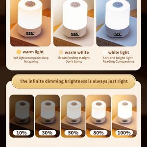 Lampe de chevet LED télécommandée avec horloge, affichage du niveau de batterie, température tricolore, rechargeable par USB, 1200 mA - Product Image 6