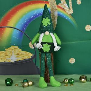 Muñeco enano de patas largas del Día de San Patricio, trébol verde irlandés con purpurina - Product Image 3