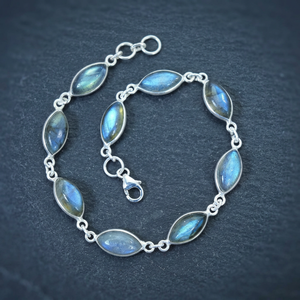 925 Sterling Silver Chain Link <b>Beaded</b> <b>Bracelet</b> Freshwater Pearl Garnet Amethyst <b>Gold</b> Plated Labradorite Gemstones Bezel Set - Product Image 2