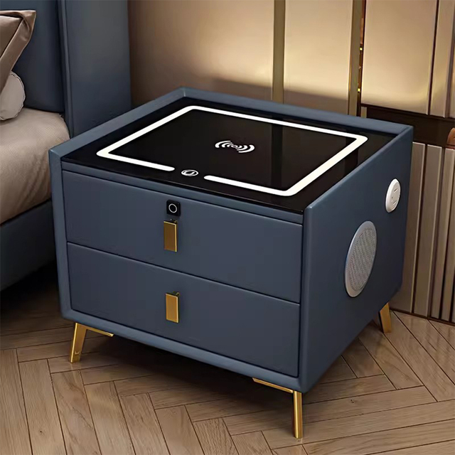 Luxury White Black Bedroom Wooden Multi-functional Smart Bedside Coffee Table Modern Simple Nightstands USB Wireless Charging