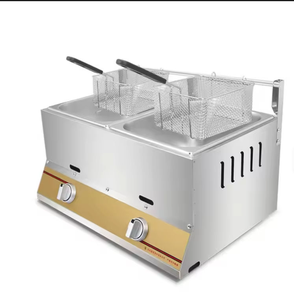 <span class=keywords><strong>Friteuse</strong></span> professionnelle double cuve en acier inoxydable à gaz, puissante et à chauffe rapide, pour hôtels, restaurants et usage commercial - Product Image 1