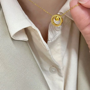 Zhou Family Gold Ball Necklace For Women 24k Real Gold Plated Copper Alloy Charm Collarbone Chain Gift Jewelry - Product Image 4