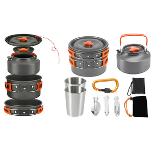 JSJM - Juego de Sartenes y Tetera para Acampar al Aire Libre para 2-3 Personas, Utensilios de Cocina Plegables de Aleación de Aluminio, Compatibles con Cocina de Gas - Product Image 2