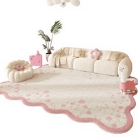 Karpet Lucu Warna Pink Motif Garis Pelangi Cetak Kartun Anime Tanaman Bunga Bentuk Tidak Beraturan Bahan Polipropilena Alas Polipropilena Tinggi Bulu 3mm