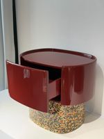 Table de chevet ovale moderne et minimaliste pour chambre à coucher, laque bordeaux brillante, tiroir unique, piétement mosaïque, MDF E1 écologique