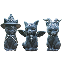Estatueta de horror em resina para halloween, estatueta de bruxaria, gramado, gato preto, decoração de jardim, artesanato, vintage