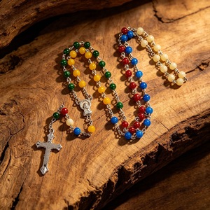 Collier de <span class=keywords><strong>prière</strong></span> catholique fait main avec perles de cristal colorées de 6 mm, croix de Jésus et Vierge <span class=keywords><strong>Marie</strong></span> - Product Image 2