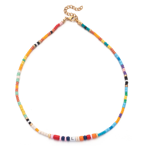 New Boho <span class=keywords><strong>collana</strong></span> fatta a mano <span class=keywords><strong>con</strong></span> smalto <span class=keywords><strong>perline</strong></span> piccole <span class=keywords><strong>con</strong></span> pendente a lettera per donna - Product Image 3