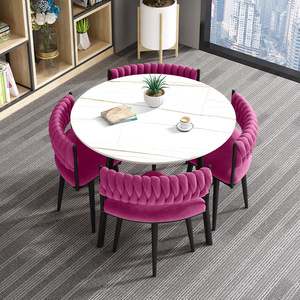 Bộ bàn ghế phòng họp hiện đại, bàn ăn tròn nhỏ bằng đá phiến, 4 ghế - Product Image 2