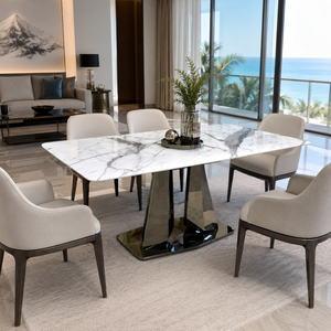 Customized Calacatta Cream <b>Marble</b> Dining <b>Table</b> Rechtangel <b>Top</b> Modern Villa 6~8 Seater Metal Legs Stone Furniture - Product Image 4