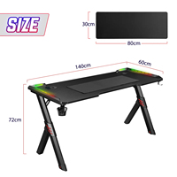Smart Gaming Desk with Wireless Charging Pad, USB Ports and Power Outlets, RGB LED Strip Lighting, Ergonomic PC Gaming Table