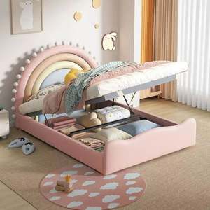 Pink Dreamy <b>Princess</b> Kids <b>Bed</b> Solid Wood Upholstered Heart Design Modern <b>Bed</b> for Teen Girls Bedroom - Product Image 2