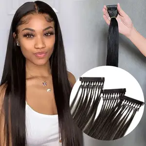 Indian 100% Raw Unprocessed Human Virgin Hair keratin straight nature black Cuticle Aligned 10 rows machine 6d hair extension