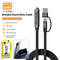 Câble de charge rapide USB-C vers USB-C 240W E-Marker en nylon tressé avec support de téléphone pliable et adaptateur USB-A – Vente en gros