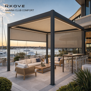ศาลาหลังคาปรับได้ RKOVE RK-S3 ขนาด 7*7 เมตร ทำจากอลูมิเนียม พร้อมม่านม้วน 2 ชั้น และไฟ LED อุ่นๆ ระบบมอเตอร์  ศาลาหลังคาปรับได้สำหรับกลางแจ้ง - Product Image 2