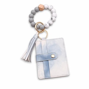 Porte-clés perlé style bohème avec pompon et porte-cartes en cuir PU - Product Image 4
