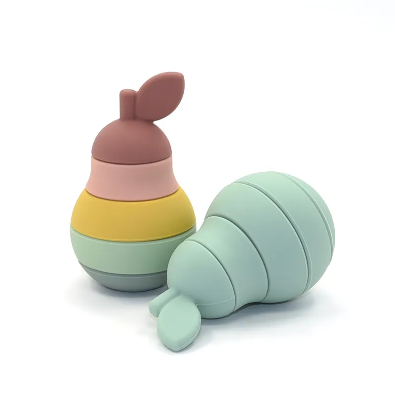 Toptan çocuk eğitim İstifleme oyuncak BPA ücretsiz <span class=keywords><strong>armut</strong></span> İstifleme oyuncaklar bebek diş kaşıyıcı silikon istifleyici oyuncak meyve
