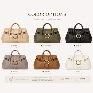 Bolso de Mano Gorfia Clásico Minimalista de Cuero Genuino Suave con Asa Plegable, Hebilla Circular de Metal, Elegante Bolso para el Trabajo, Multicolor - Product Image 3