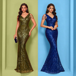 LY2485 Abiti di Lusso per Donne, Eleganti Vestiti da Sera con Frange, Scollo a V, Paillettes, <span class=keywords><strong>Abito</strong></span> Lungo Formale da Cerimonia - Product Image 2