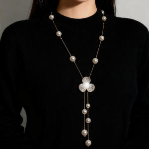 Модное ожерелье Y-образной формы с длинными бахромами и жемчугом для женщин, ручной работы, с имитацией хрустальных бусин, цепочка для свитера, ювелирное украшение для дружбы, подарок - Product Image 3