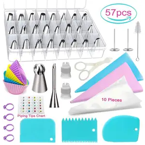 bánh phế liệu Suppliers-57pcs stainless steel baking tools, piping tips silicone bag for cake accessories, cake decorating tips kit set tools cake scrap