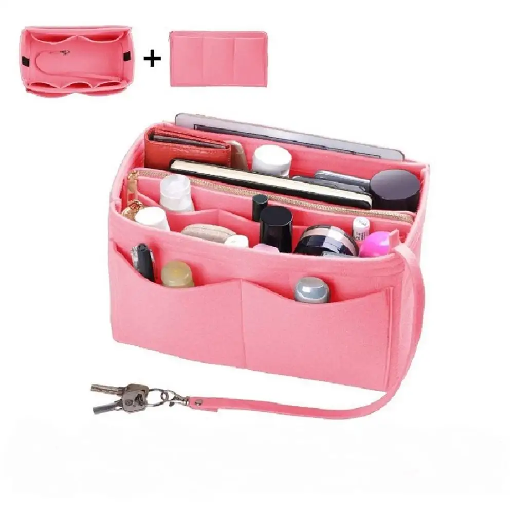 Mini Pink Felt Makeup Backpack Organizer Zipper Bag Tote Insert Organizer Bag