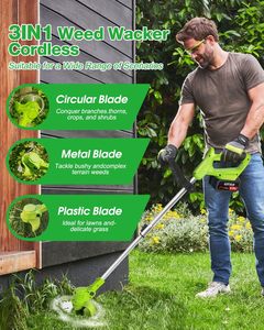 Cortacésped Eléctrico Inalámbrico de 21V <span class=keywords><strong>con</strong></span> Batería de 4.0Ah, 3 Tipos de Cuchillas, Desbrozadora sin Hilo, Motor Industrial de 4 Tiempos de 173cc para Jardín y Patio - Product Image 3