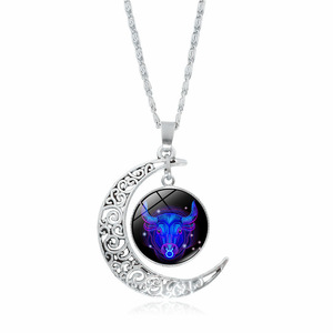 Venta al por mayor de moda plata 12 Zodiaco astrología galaxia y luna creciente colgante de cuentas de cristal collar de regalo - Product Image 6