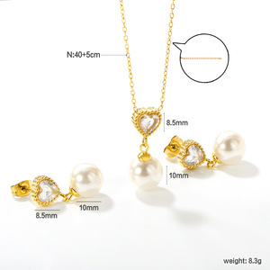 ชุดต่างหูและสร้อยคอประดับมุกเซอร์คอนรูปหัวใจ เครื่องประดับสำหรับผู้หญิงสวมใส่ทุกวัน โทนสีทอง ทรงวงรี - Product Image 4