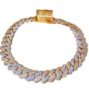 สร้อยคอและกำไลข้อมือแบบ Cuban Link ขนาด 9 มม. ชุบเงิน ประดับเพชรซิคอนสีชมพูและสีม่วง สไตล์ฮิปฮอปแบบไมอามี ขายส่ง - Product Image 2