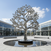 Sculptures d'arbres paysagers modernes en acier inoxydable poli de grande taille pour l'extérieur, cadeau artistique
