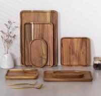 Plateaux à Dessert en bois d'acacia véritable, plateau de service alimentaire, assiette à thé, tasse à café, bougie, décor, plateau à bibelots