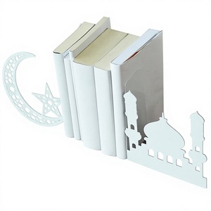 Sujetalibros de la más alta calidad con forma de mezquita y estrella/luna en metal color blanco para decoración del hogar. - Product Image 1