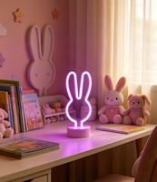 Lámpara de Mesa LED de Neón con Orejas de Conejo, Estilo Moderno y Minimalista, Luz Nocturna Infantil para Decoración de Dormitorio