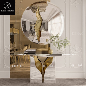 Modern Luxury <strong>Silver</strong> Stainless Steel <strong>Console</strong> <strong>Table</strong> Gold Metal Frame Entry <strong>Tables</strong> for Villa Living Room Entryway - Product Image 3